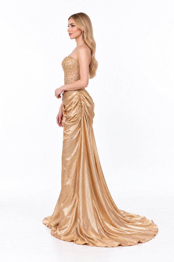 Embellished Corset Draped Maxi Dress - Aurelia