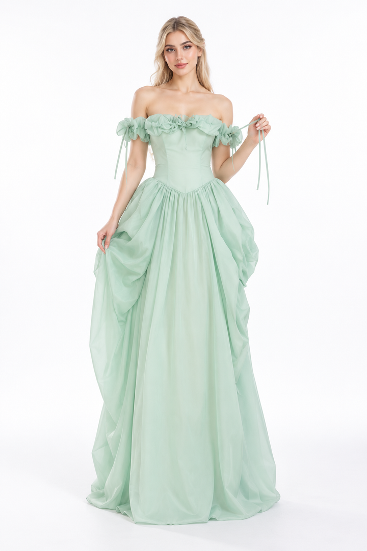 Ruffled Halter Ball Gown - Mintara