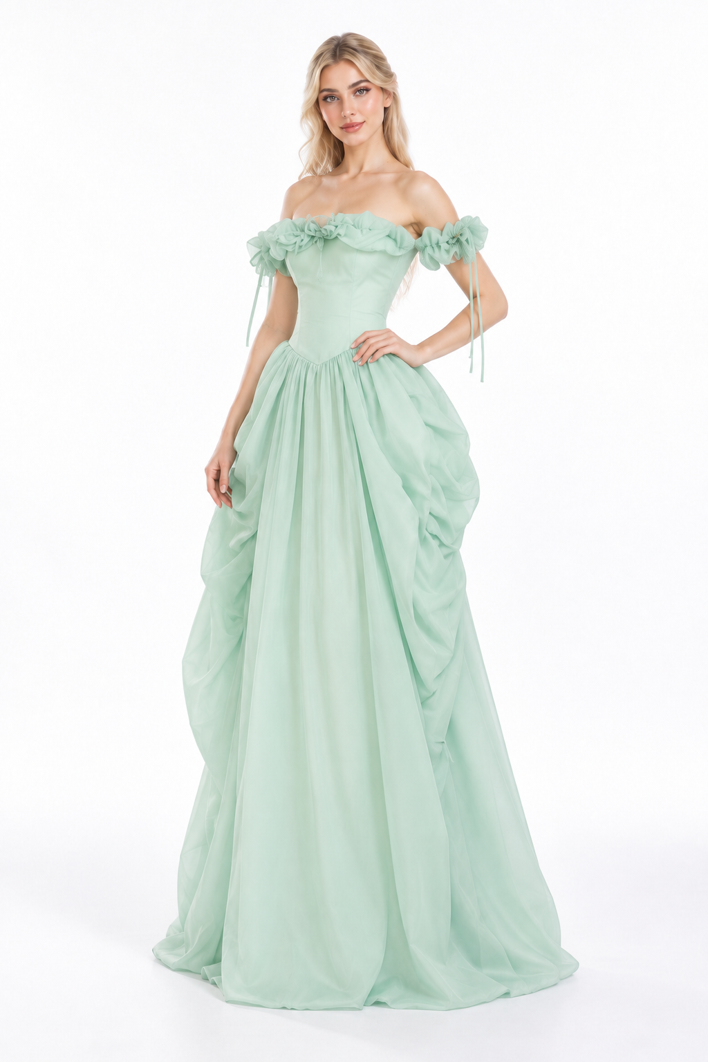Ruffled Halter Ball Gown - Mintara