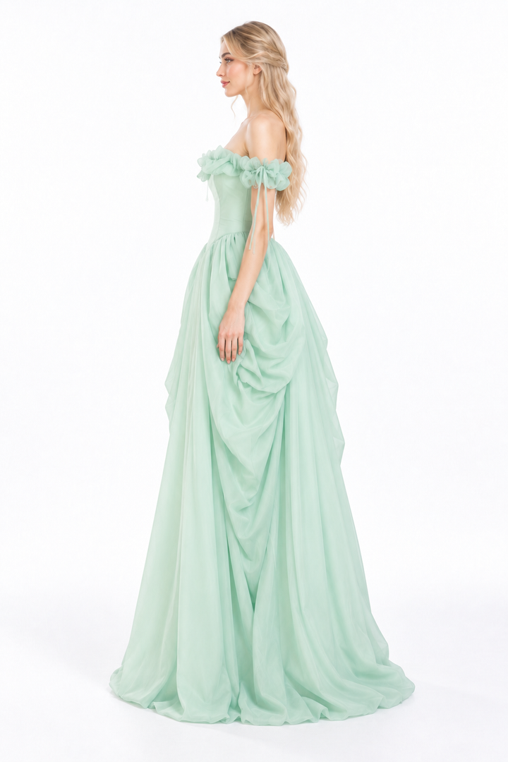 Ruffled Halter Ball Gown - Mintara