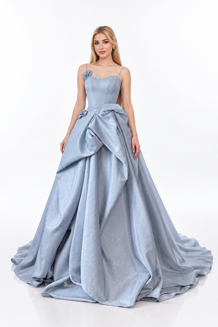 Bow Draped Crystal Ball Gown - Celestia