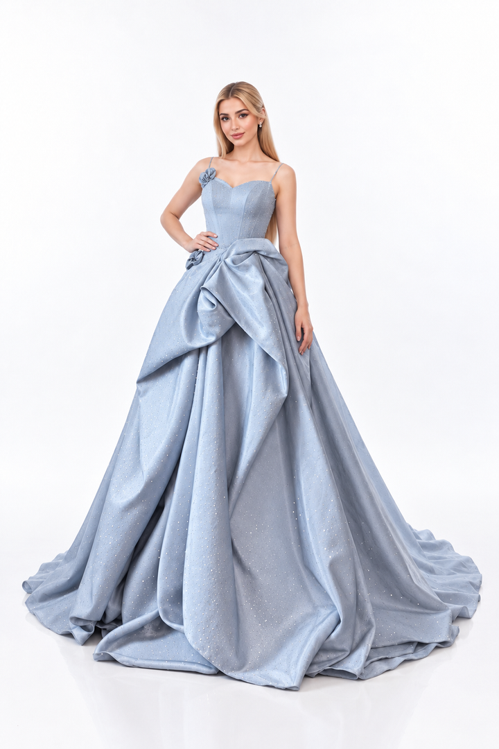 Bow Draped Crystal Ball Gown - Celestia
