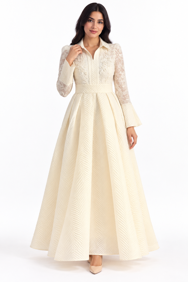 Collared Lace A-Line Maxi Dress - Eliana
