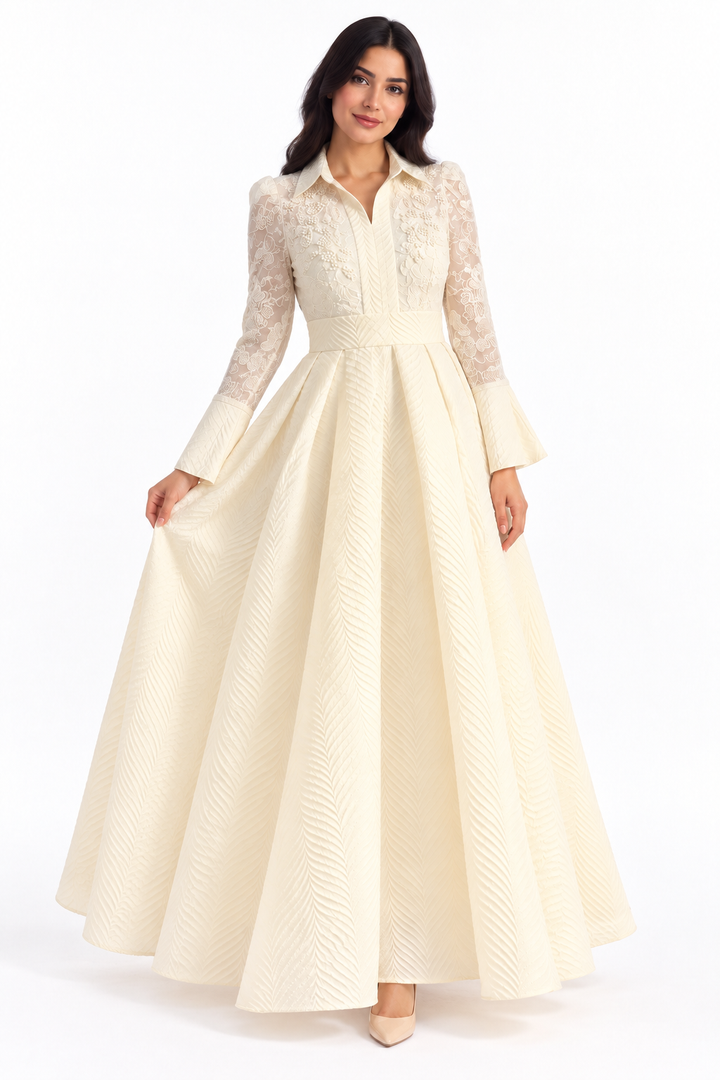 Collared Lace A-Line Maxi Dress - Eliana