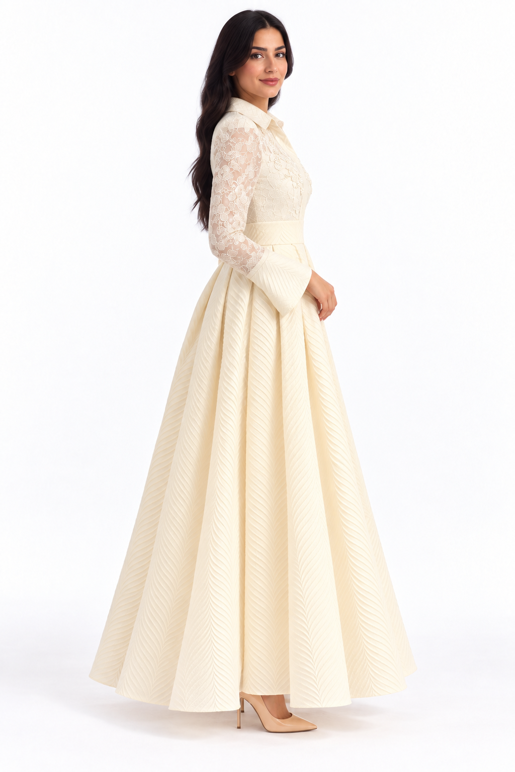 Collared Lace A-Line Maxi Dress - Eliana