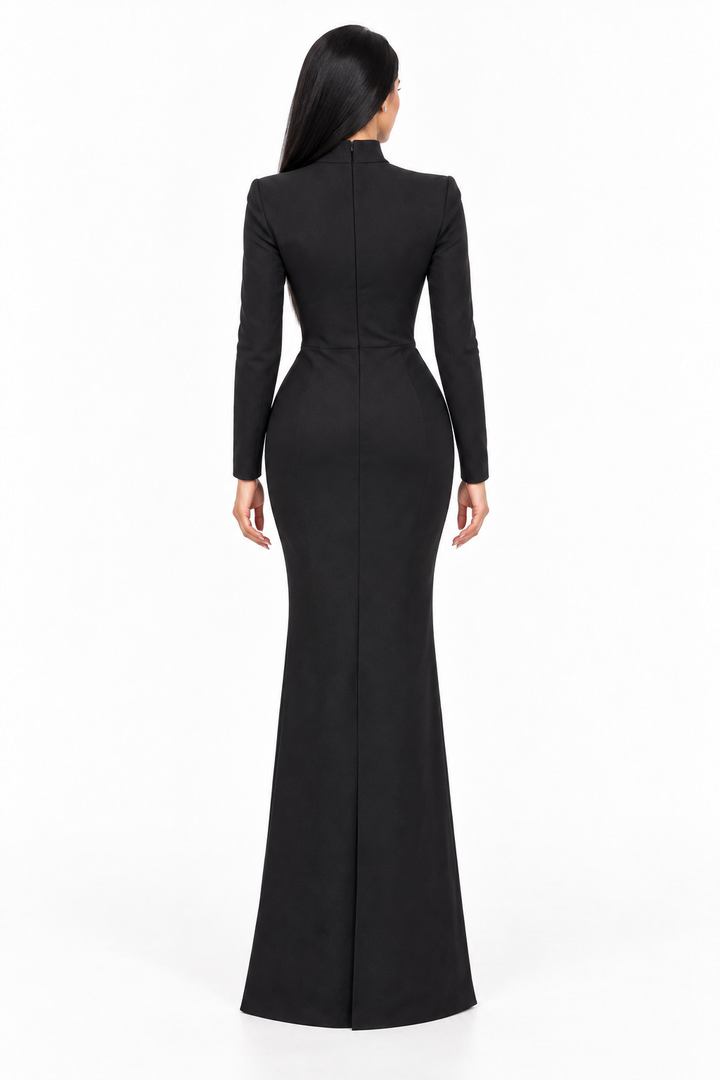 Crystal Corset High Neck Maxi Dress - Noirielle