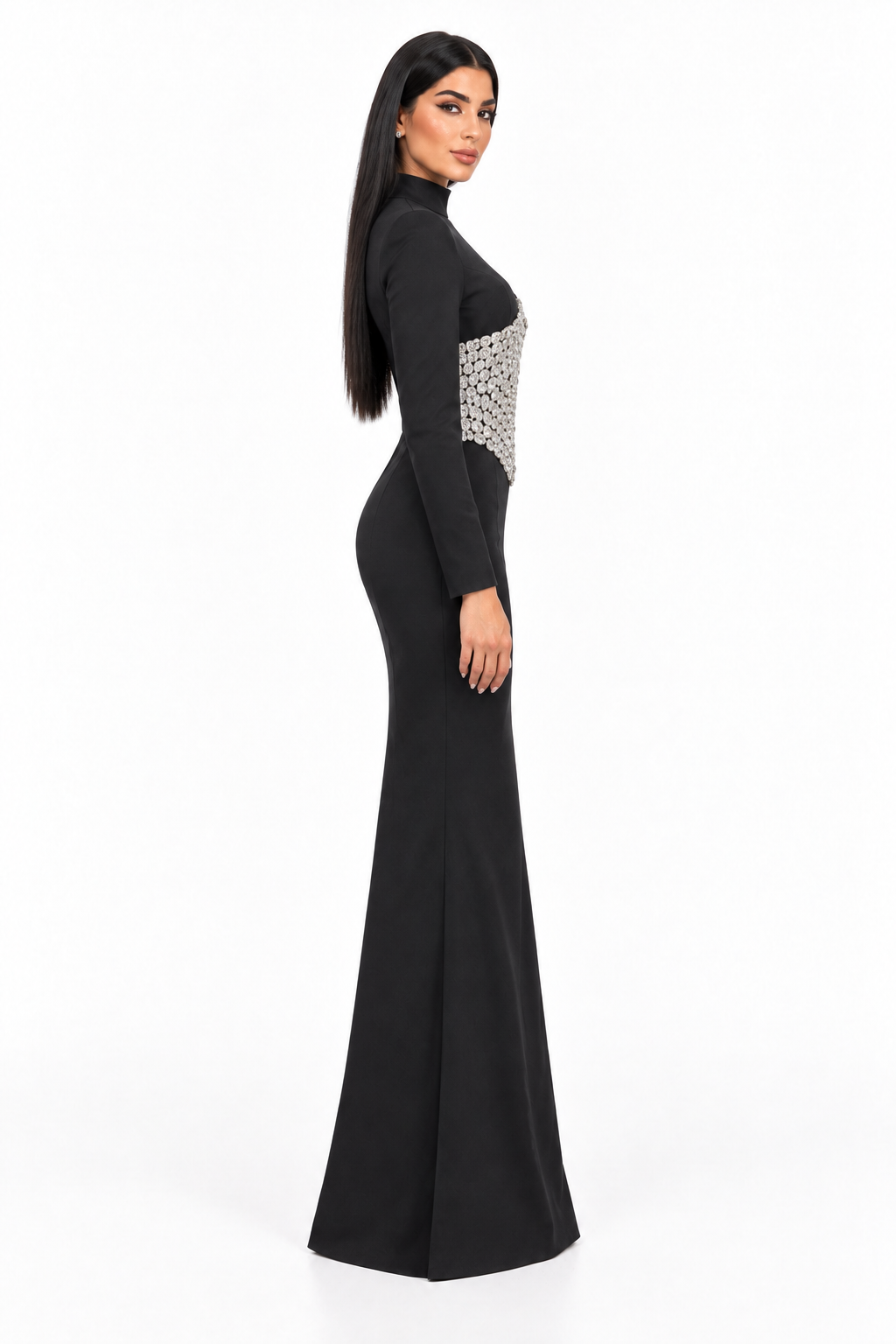 Crystal Corset High Neck Maxi Dress - Noirielle