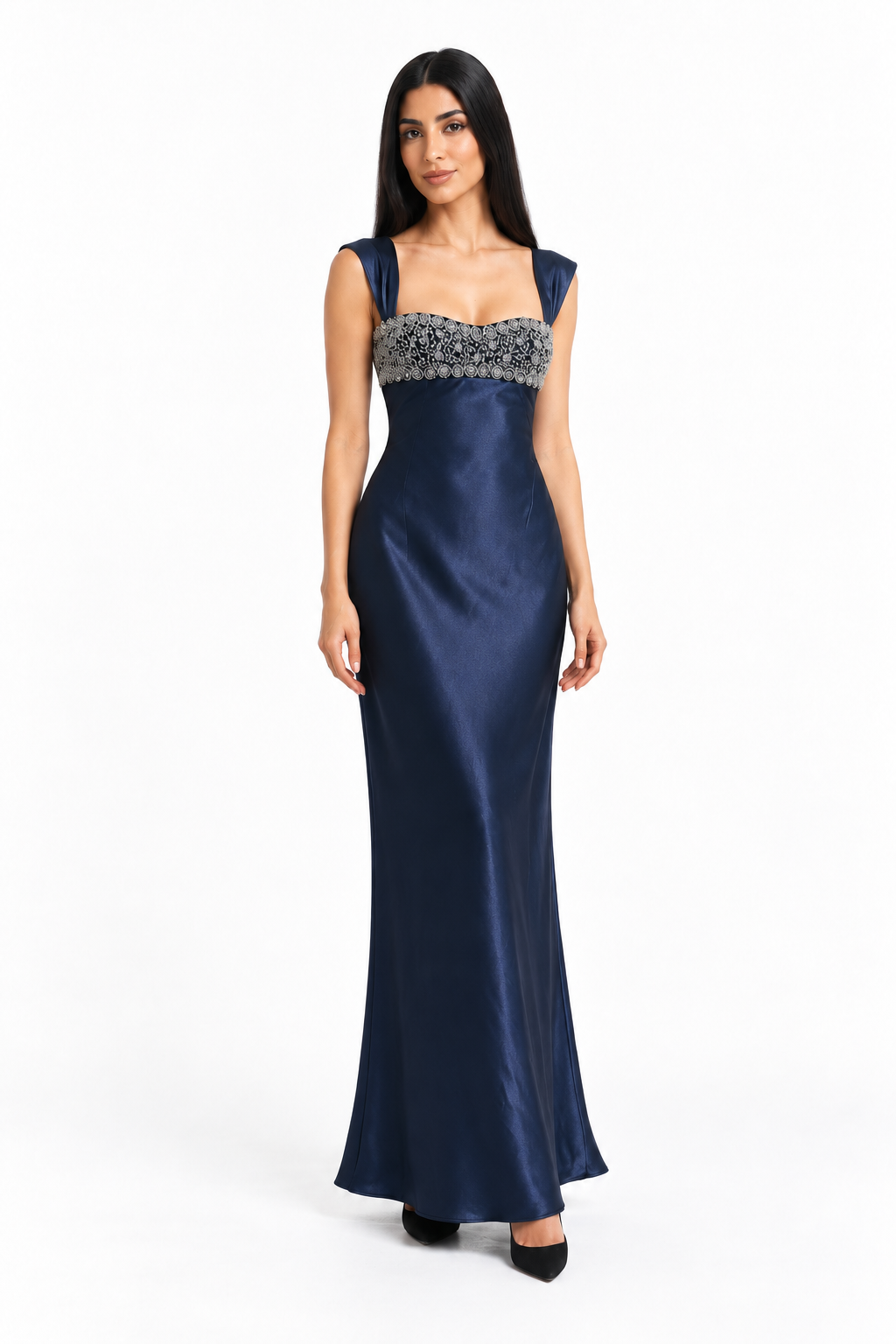 Embellished Satin Column Maxi Dress - Valentina
