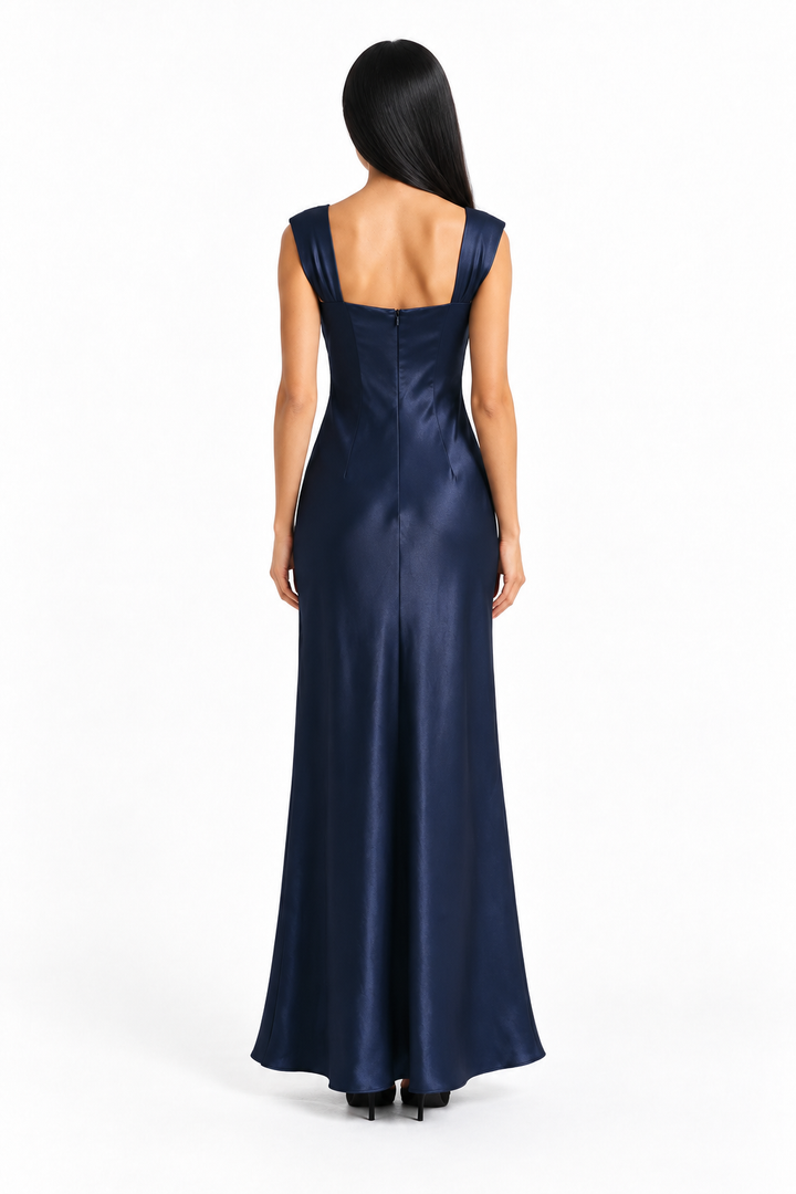 Embellished Satin Column Maxi Dress - Valentina
