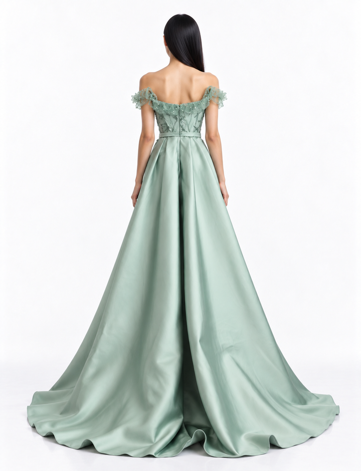 Embellished Off Shoulder Cape Maxi Dress - Elysia