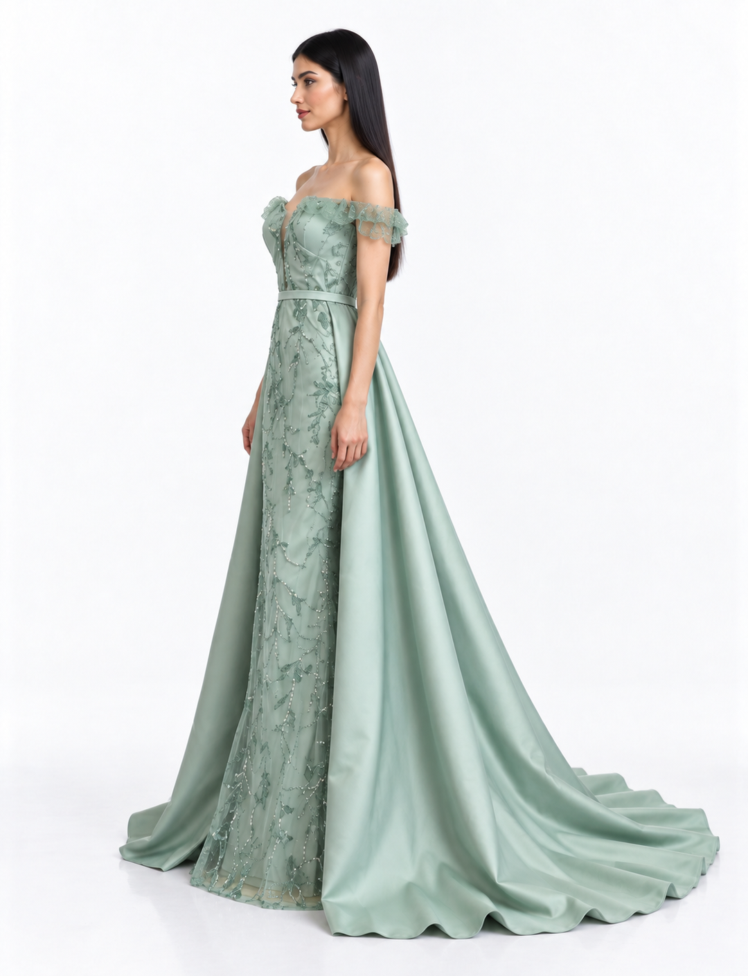 Embellished Off Shoulder Cape Maxi Dress - Elysia