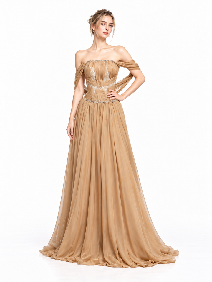 Off-Shoulder Embellished Corset Maxi Dress – Sienna