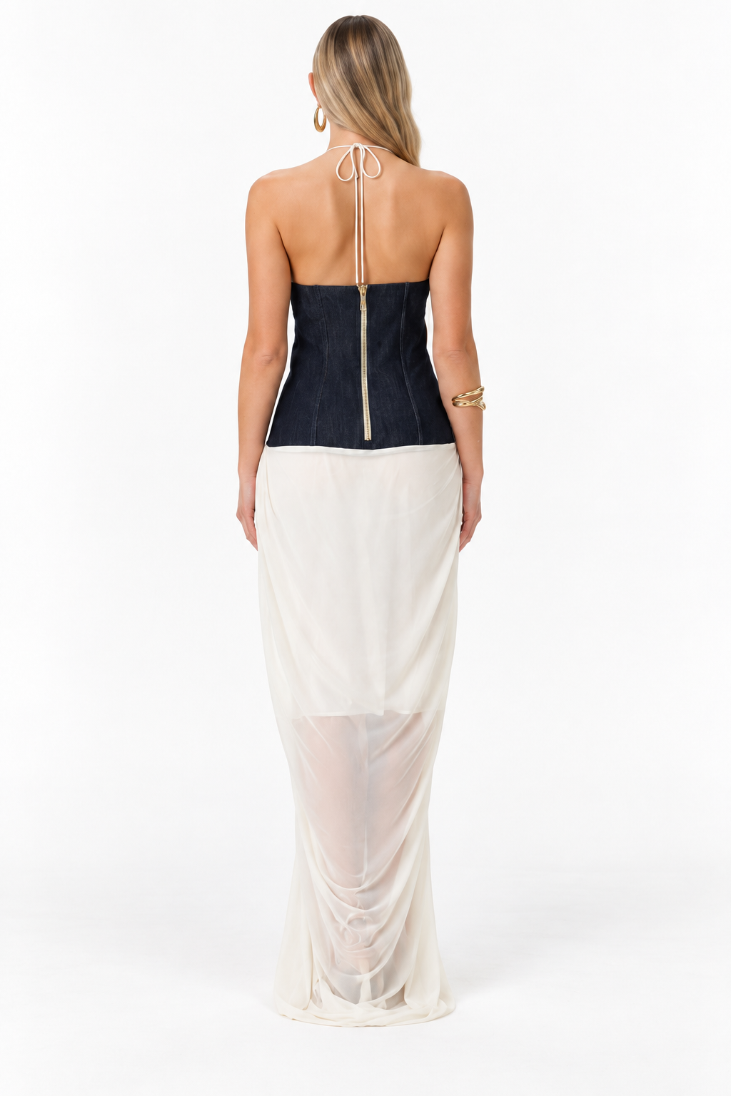 Contrast Waist Halter Maxi Dress – Elara