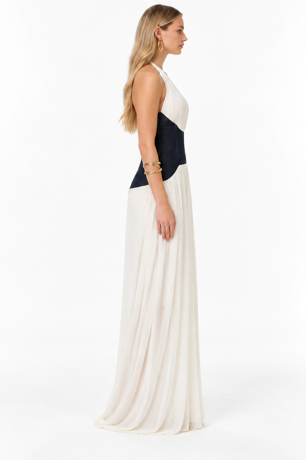 Contrast Waist Halter Maxi Dress – Elara