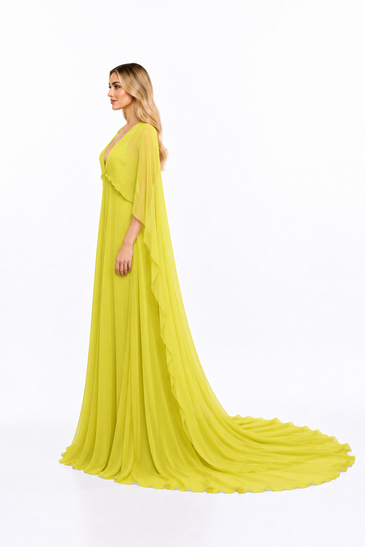 Plunging Neck Cape Sleeve Maxi Dress – Solara