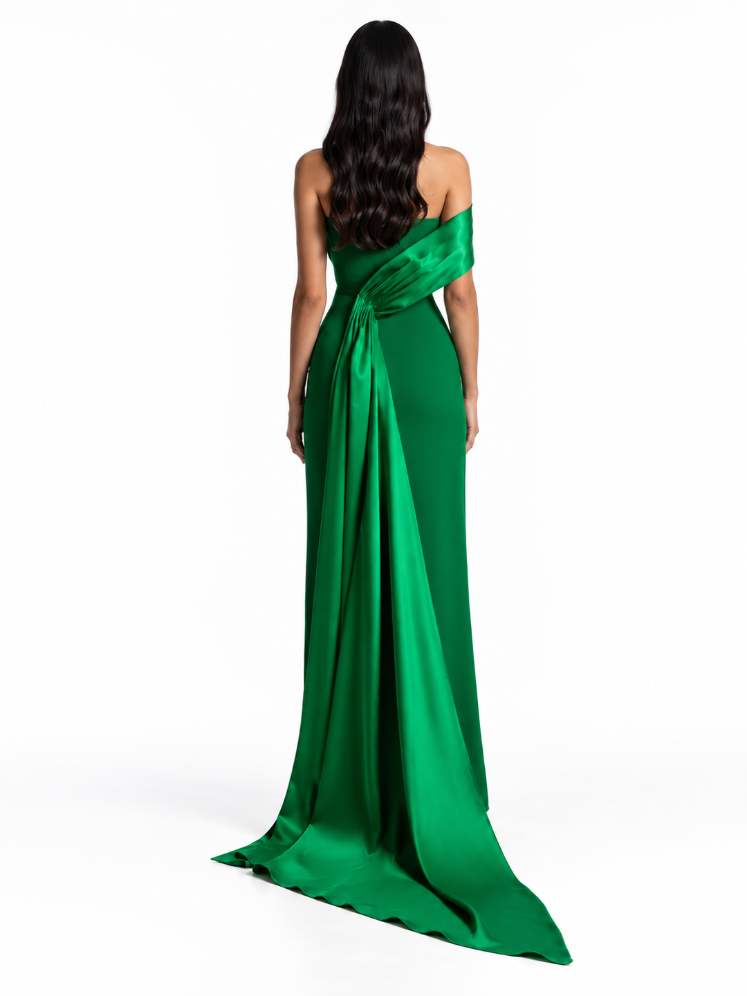 Emerald Satin Off-Shoulder Maxi Dress – Alessia