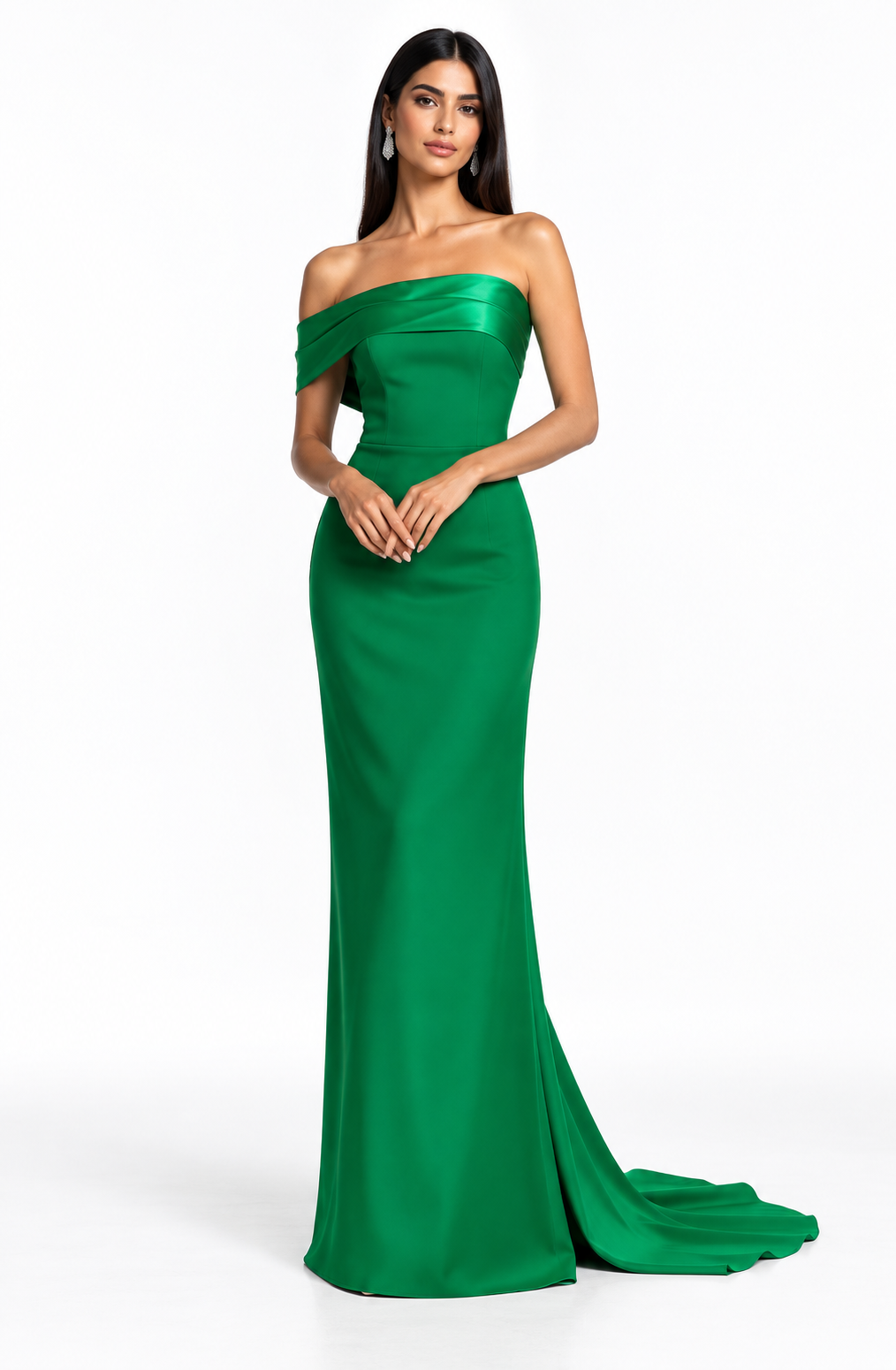 Emerald Satin Off-Shoulder Maxi Dress – Alessia