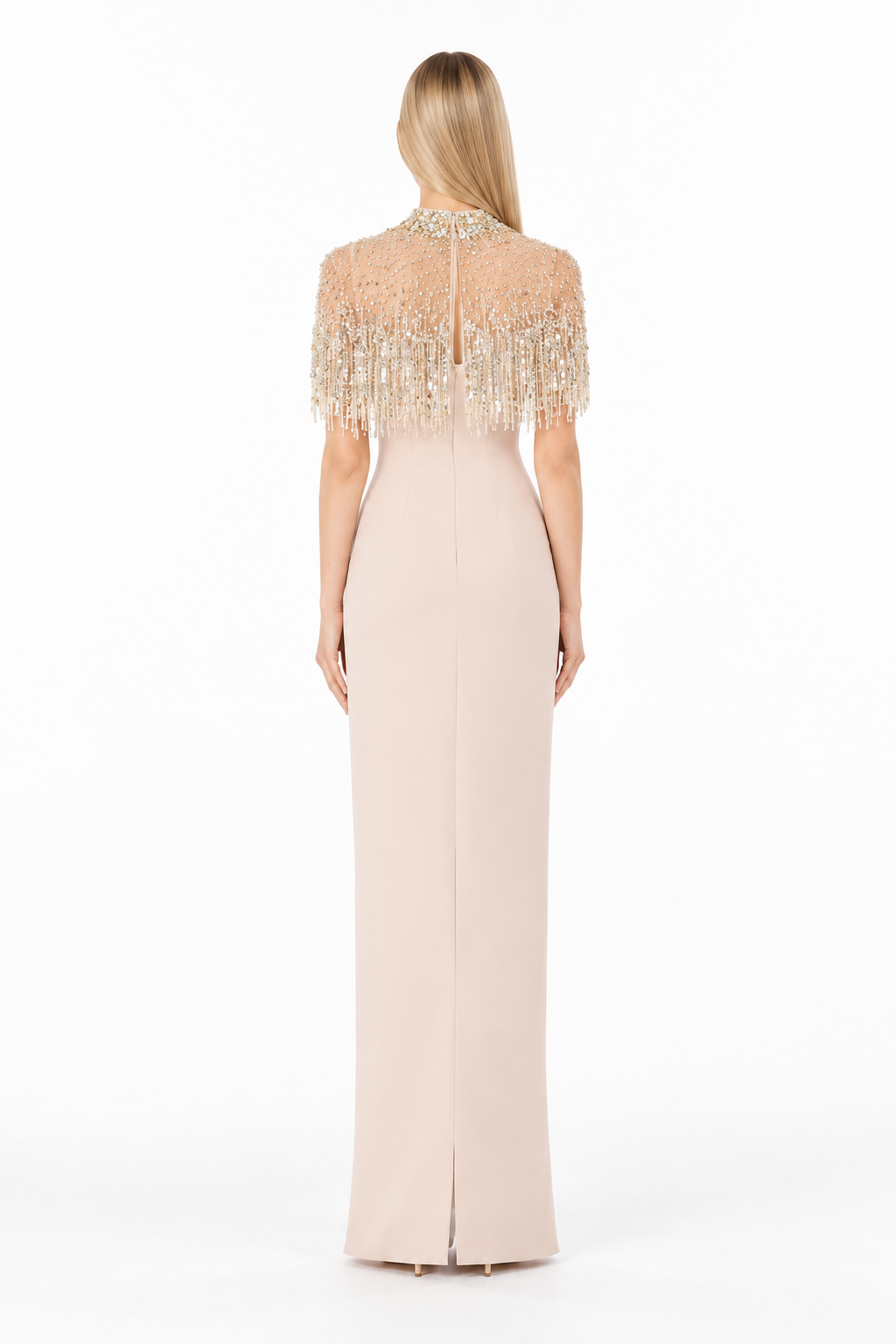Ivory Crystal Fringe Cape Maxi Dress – Aurelia