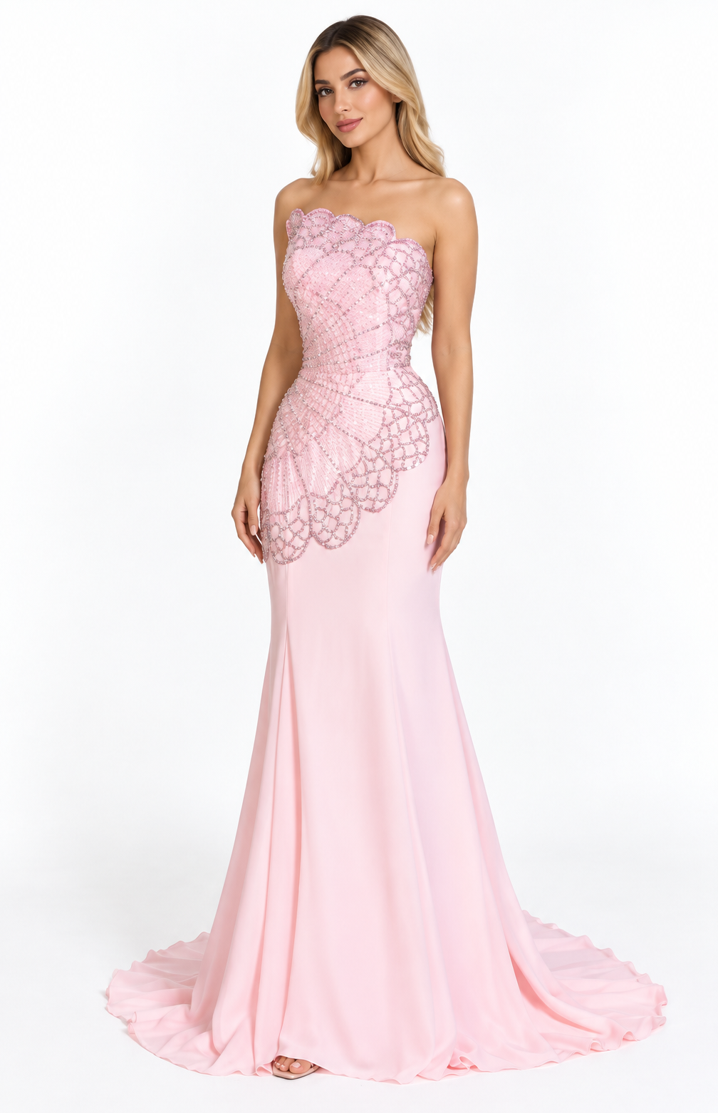Blush Crystal Embellished Strapless Mermaid Maxi Dress – Rosalie