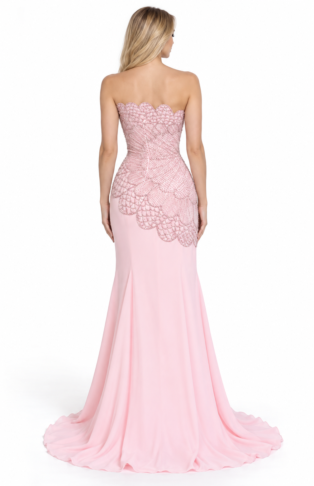 Blush Crystal Embellished Strapless Mermaid Maxi Dress – Rosalie