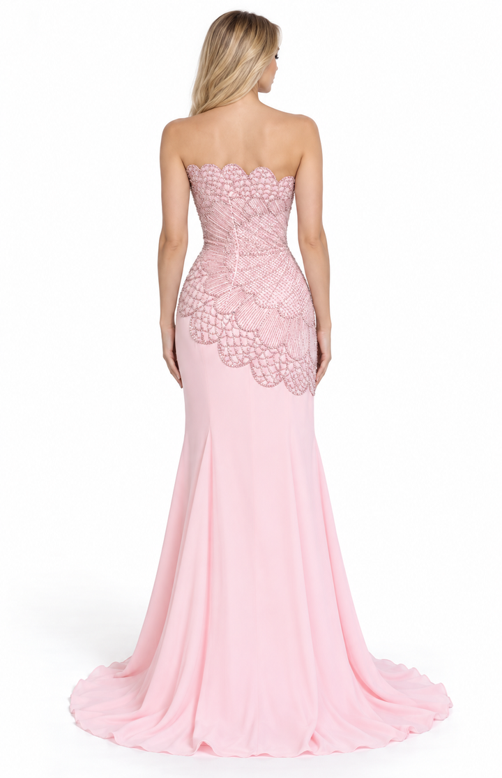 Blush Crystal Embellished Strapless Mermaid Maxi Dress – Rosalie