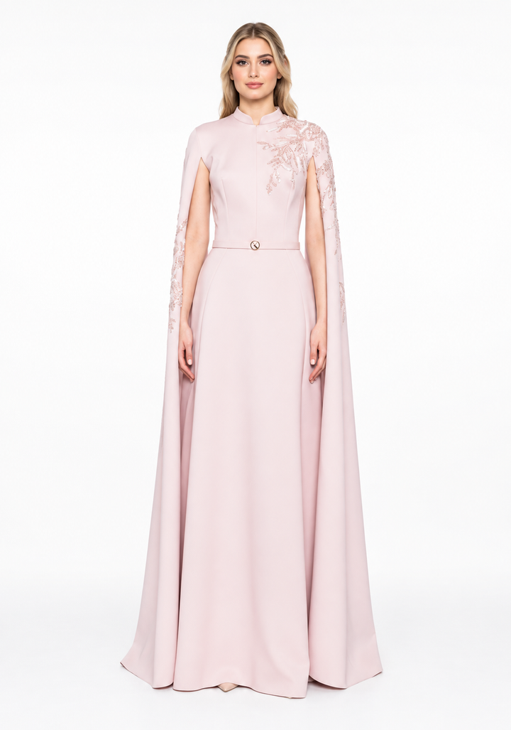 Blush Embellished Cape Sleeve Maxi Dress – Seraphina