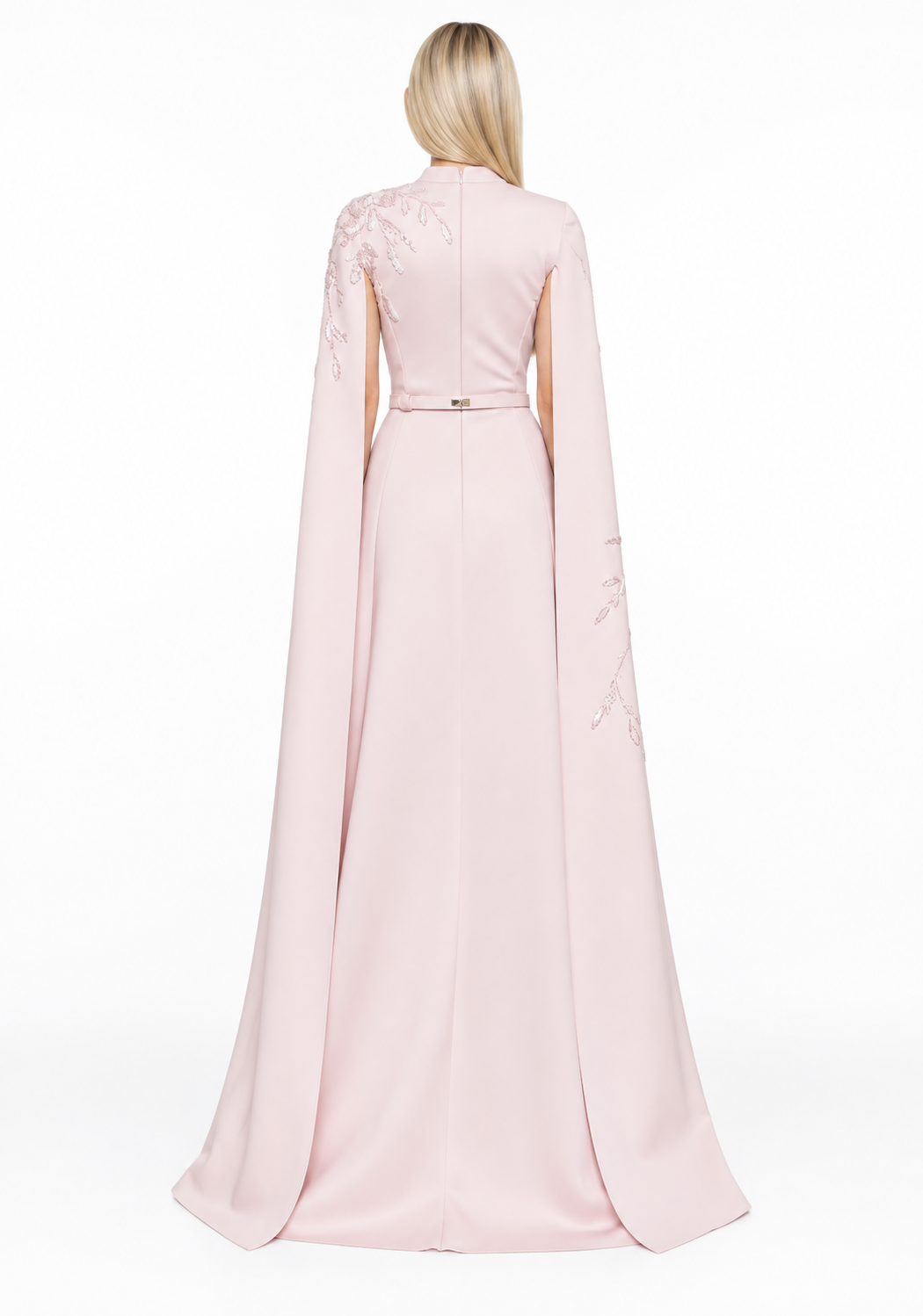 Blush Embellished Cape Sleeve Maxi Dress – Seraphina