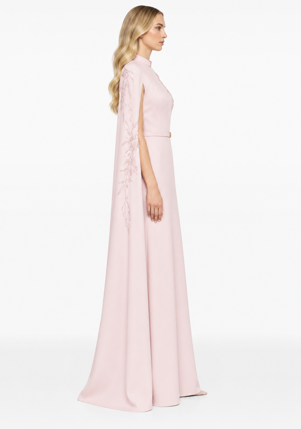 Blush Embellished Cape Sleeve Maxi Dress – Seraphina