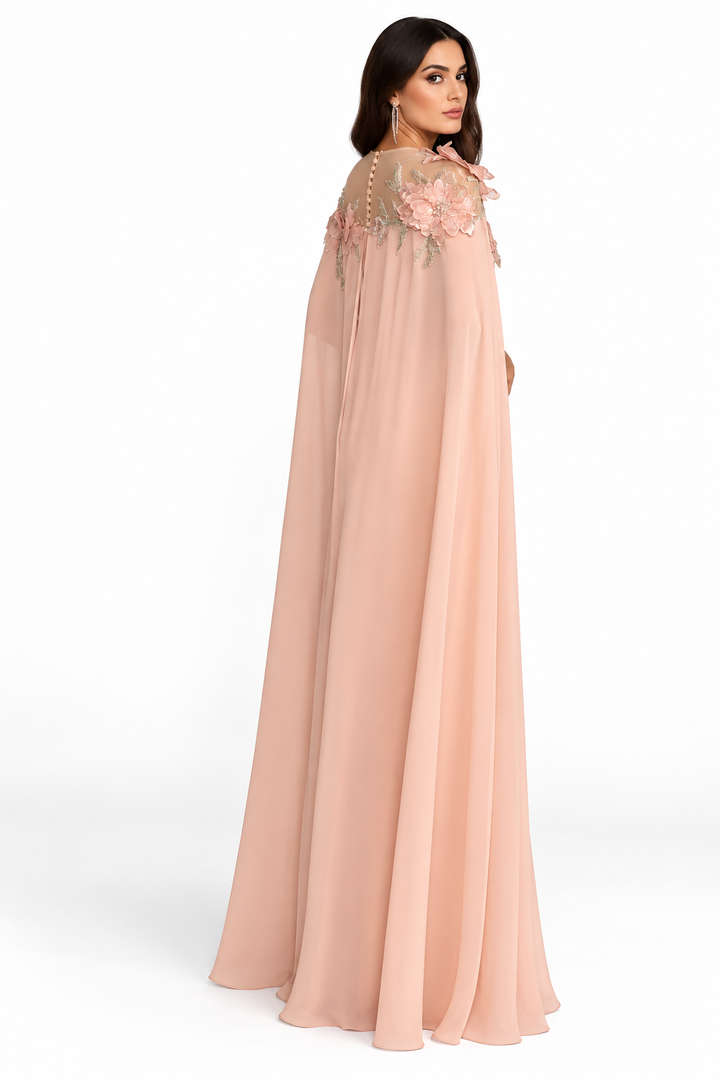 Blush Floral Appliqué Cape Maxi Dress – Rosalie