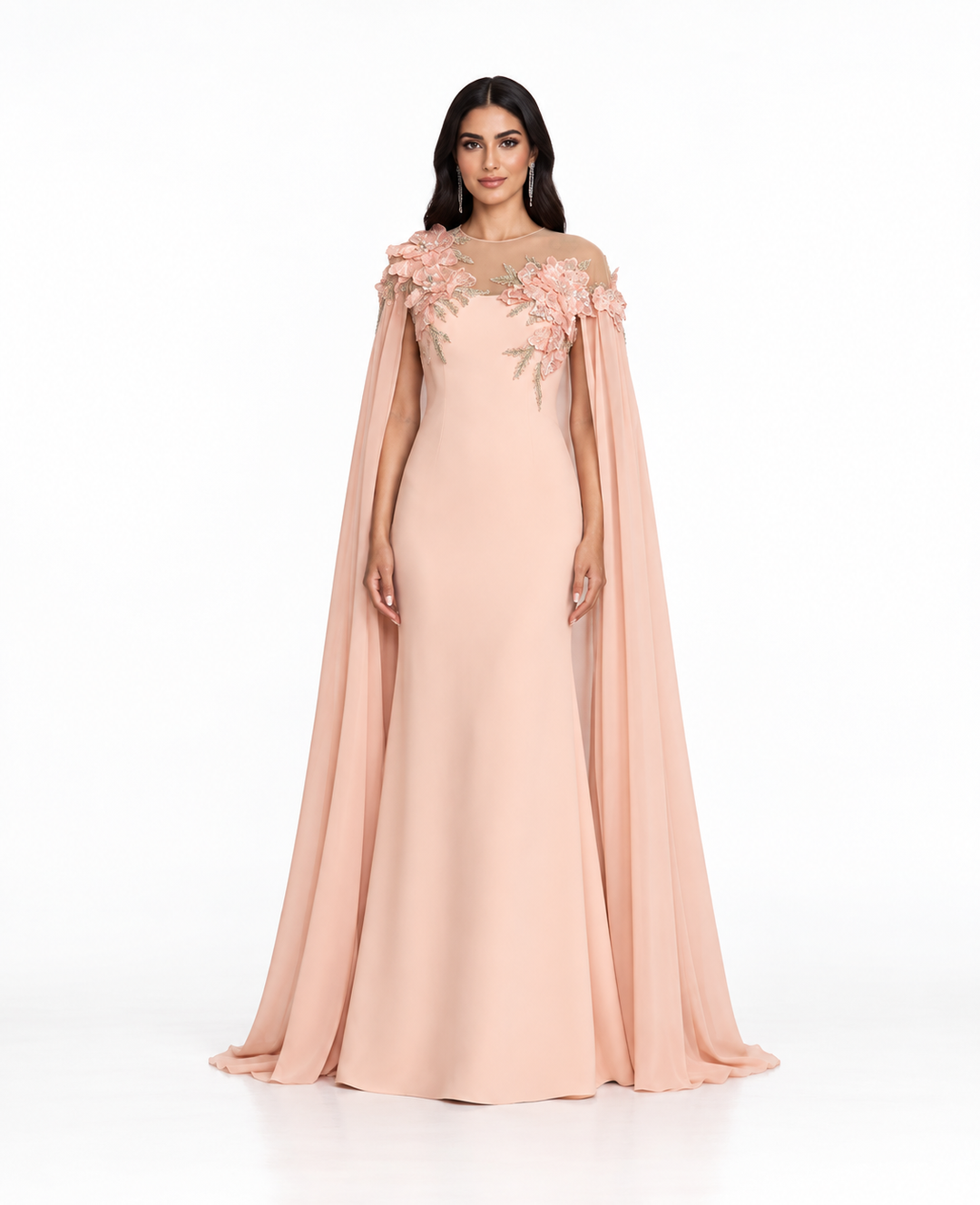 Blush Floral Appliqué Cape Maxi Dress – Rosalie