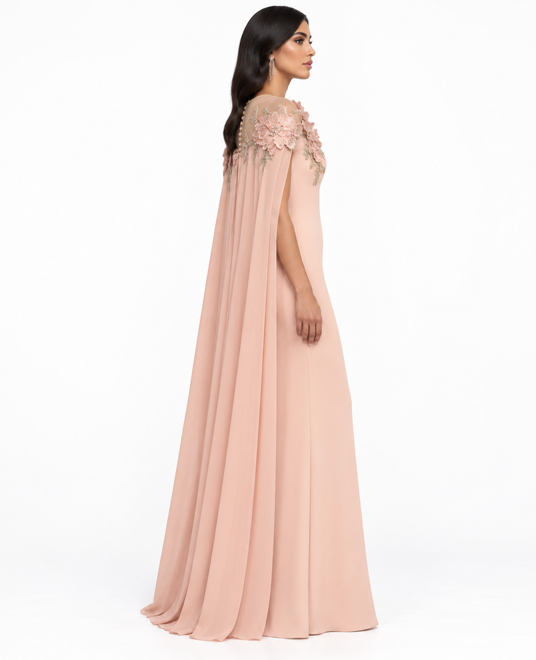 Blush Floral Appliqué Cape Maxi Dress – Rosalie