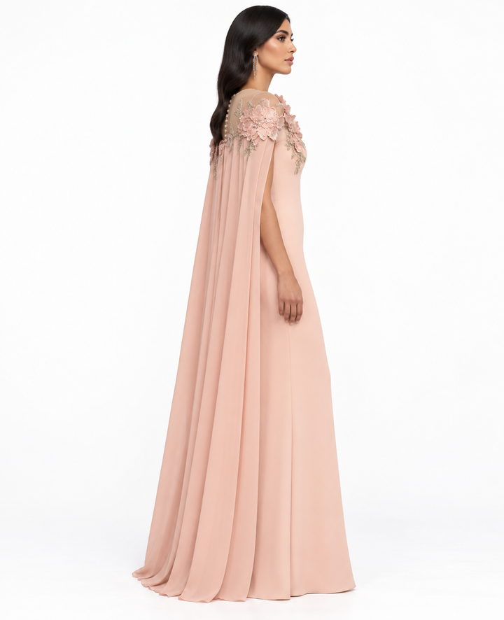 Blush Floral Appliqué Cape Maxi Dress – Rosalie