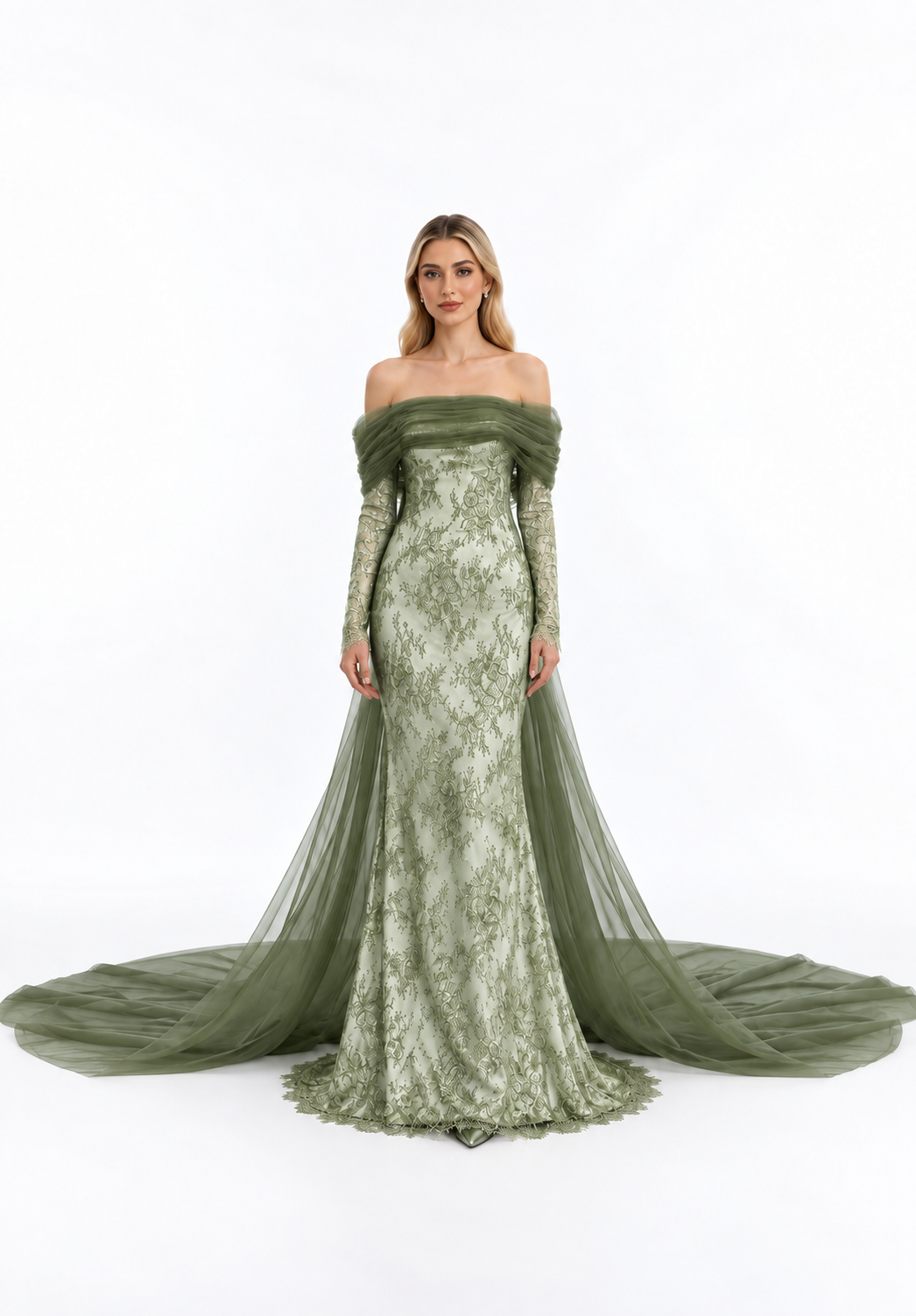 Gold Lace Off-Shoulder Tulle Maxi Dress – Aurelia