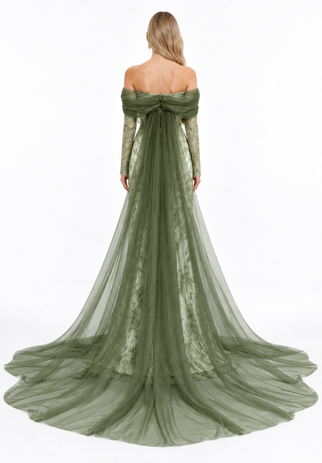 Gold Lace Off-Shoulder Tulle Maxi Dress – Aurelia
