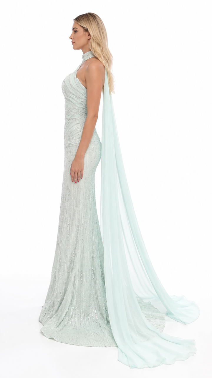 Mint Embellished Halter Evening Gown – CELESTIA