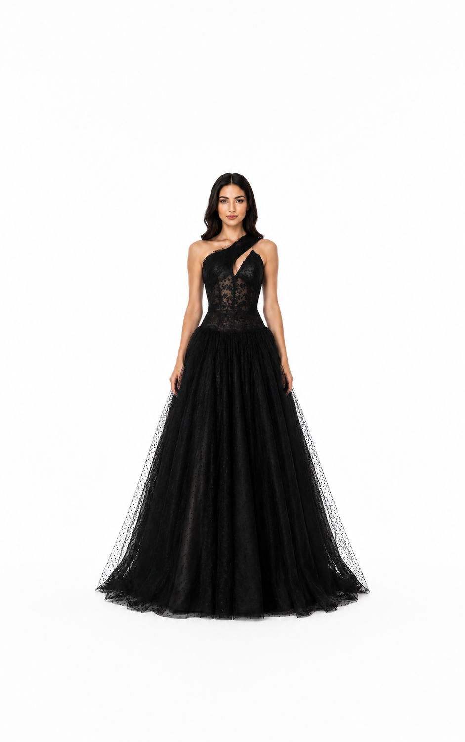 Black One-Shoulder Tulle Evening Gown – ZÉLORA