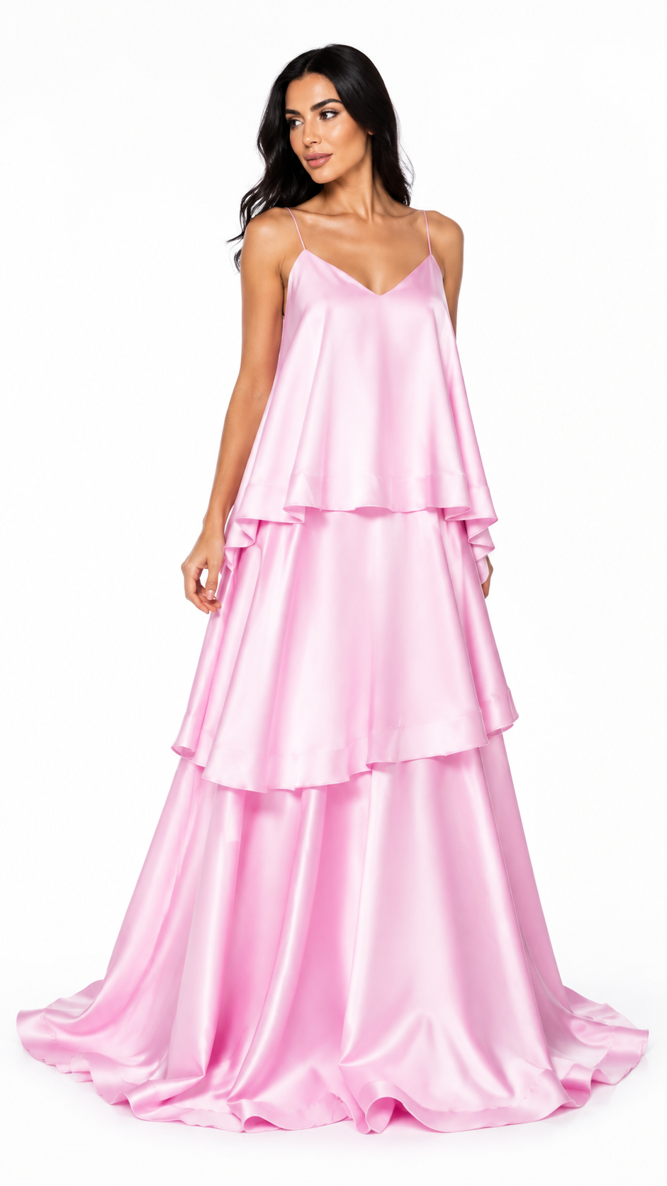 Pink Layered Satin Evening Gown – ROSÉLIA
