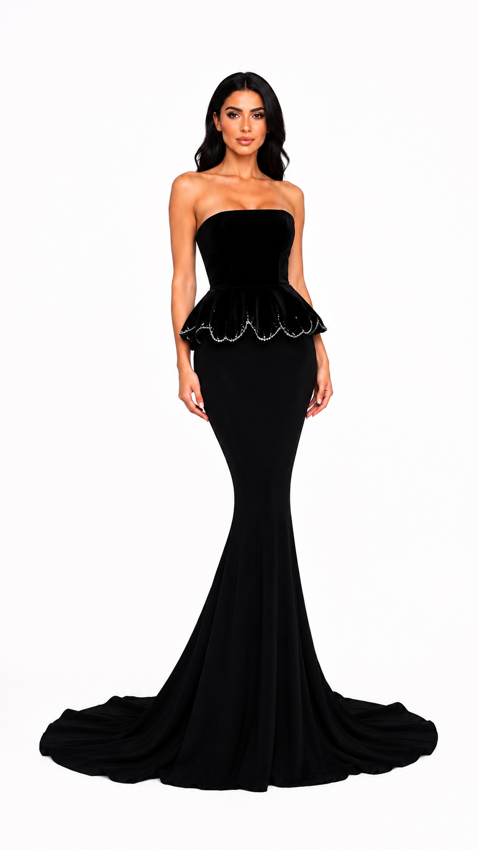 Black Strapless Peplum Evening Gown – NOIREVA
