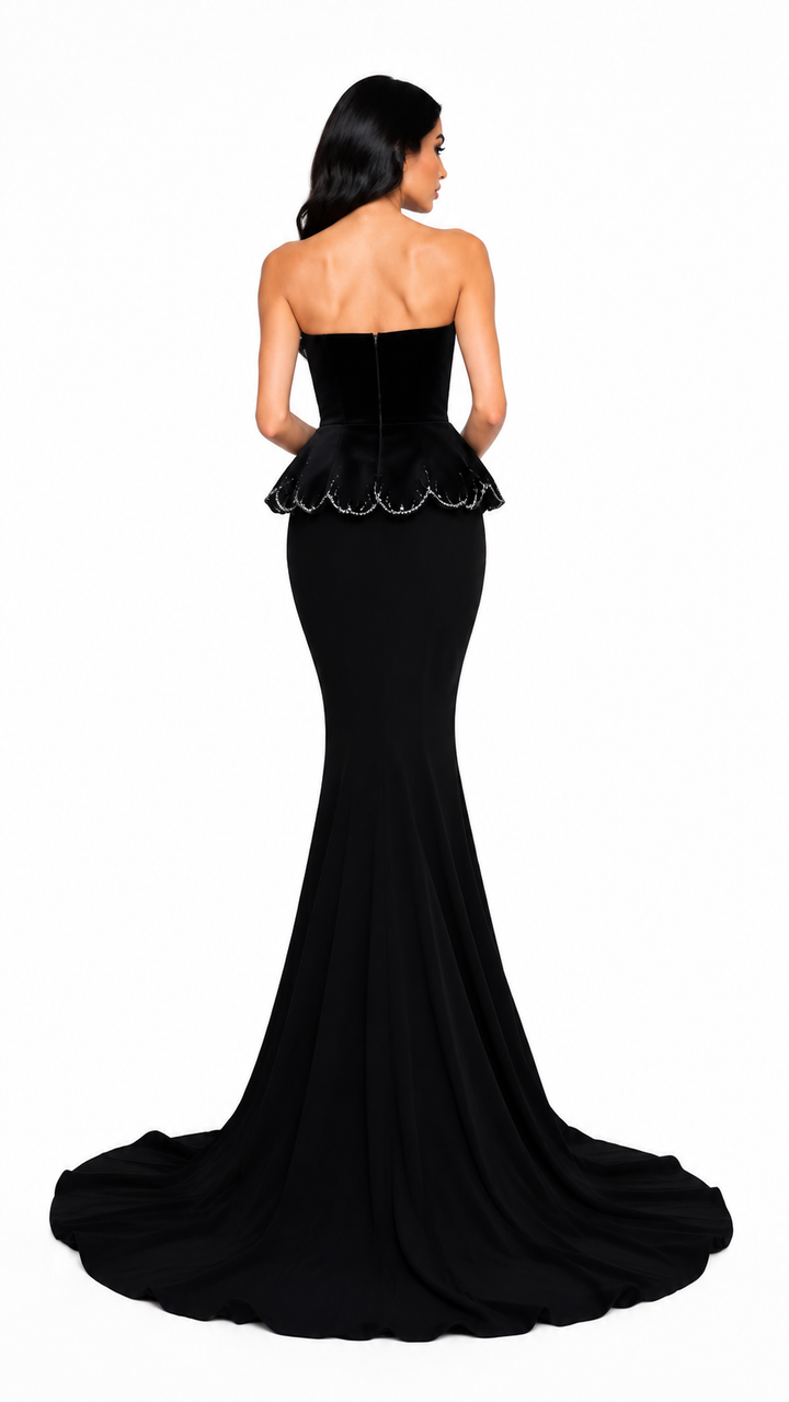 Black Strapless Peplum Evening Gown – NOIREVA