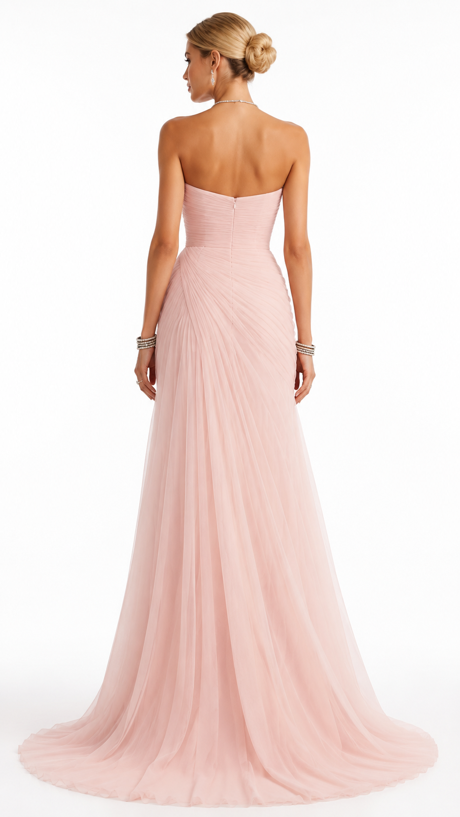 Blush Pink Draped Strapless Evening Gown – VELORIA