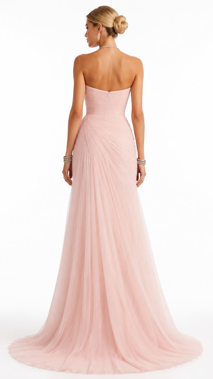 Blush Pink Draped Strapless Evening Gown – VELORIA