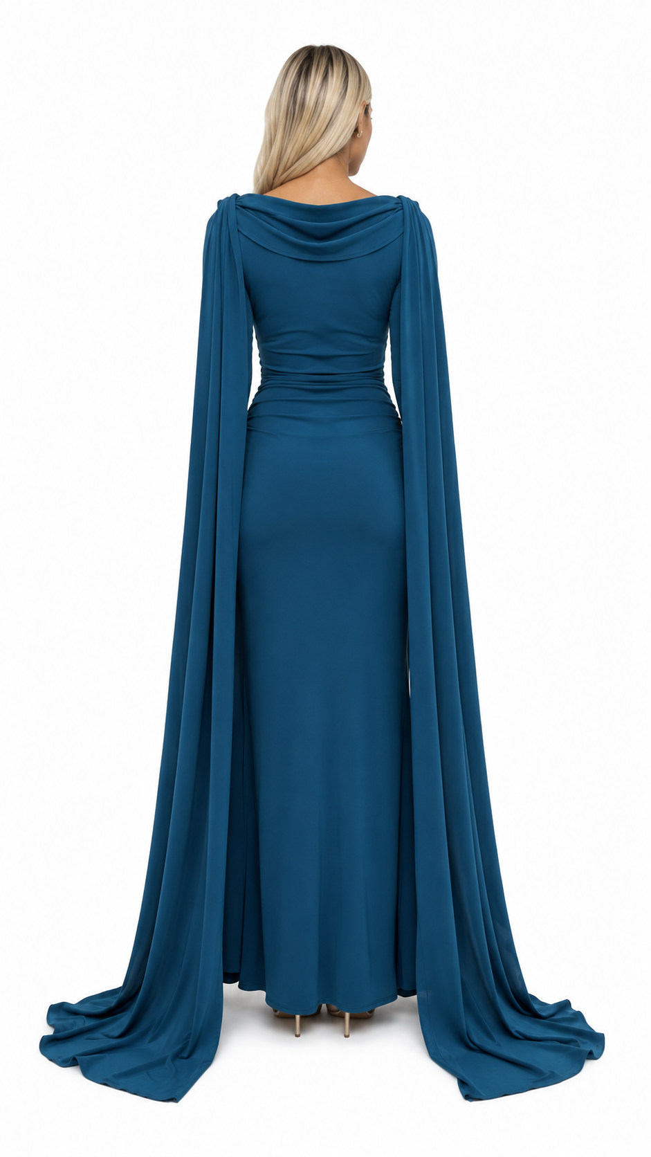 Teal Floral Cape Evening Gown – ELVÉRA