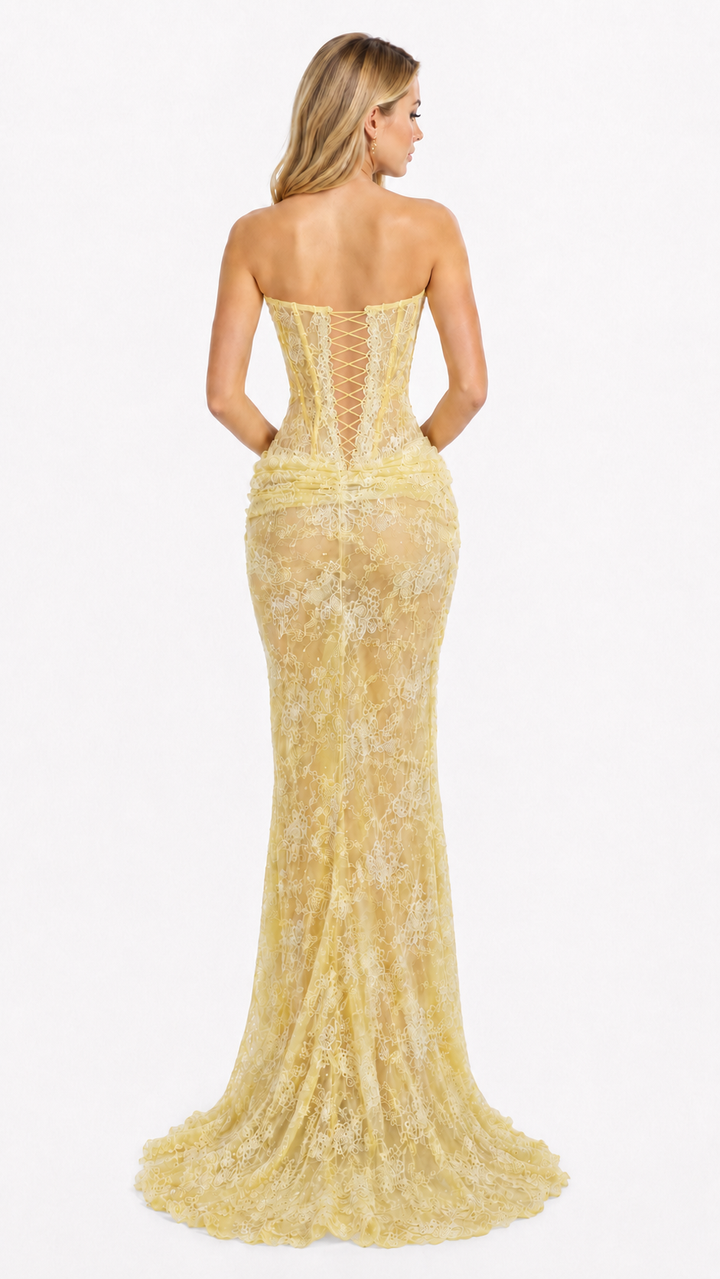 Yellow Sculpted Strapless Evening Gown – SOLÉRIA