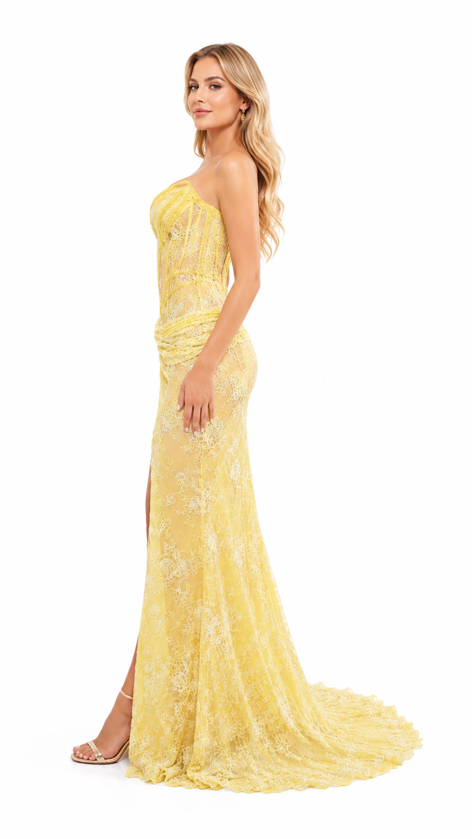 Yellow Sculpted Strapless Evening Gown – SOLÉRIA