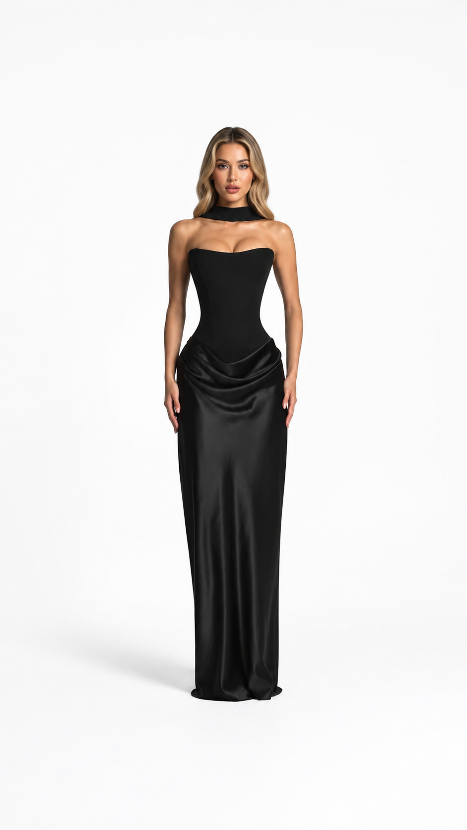 Black Corset Satin Maxi Dress – VARELLE