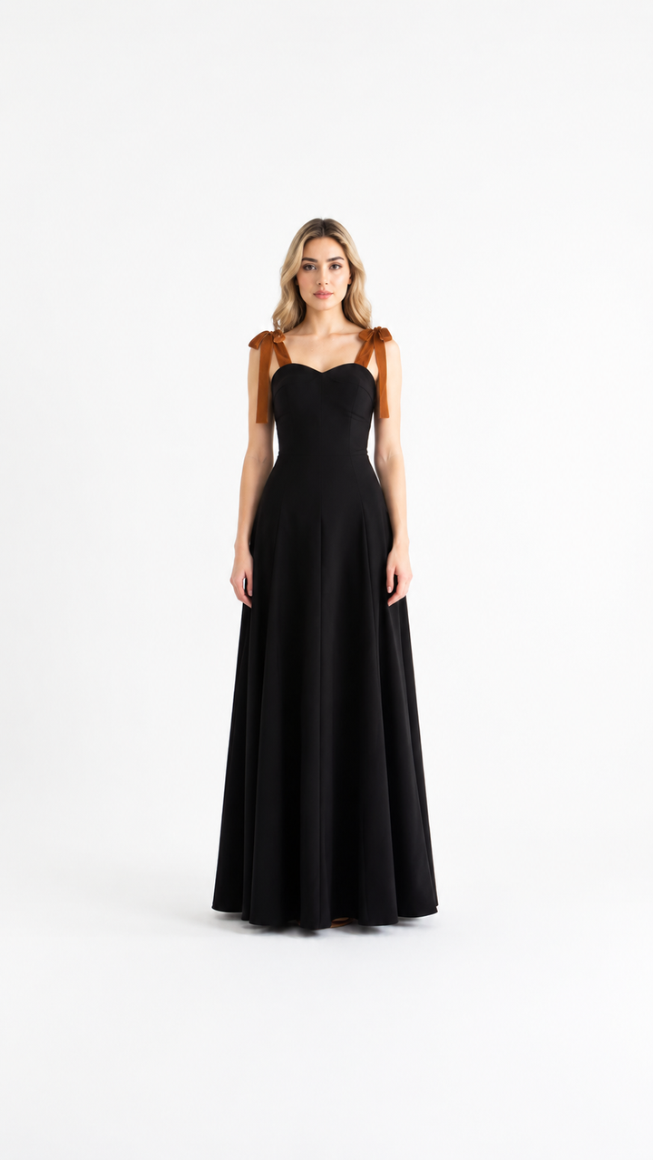 Black Bow Strap Maxi Dress – LUNARA