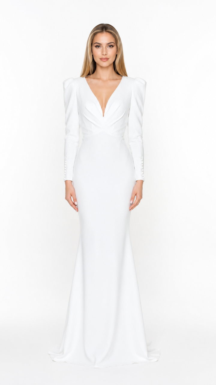 White Long Sleeve Mermaid Maxi Dress – ELVORIA