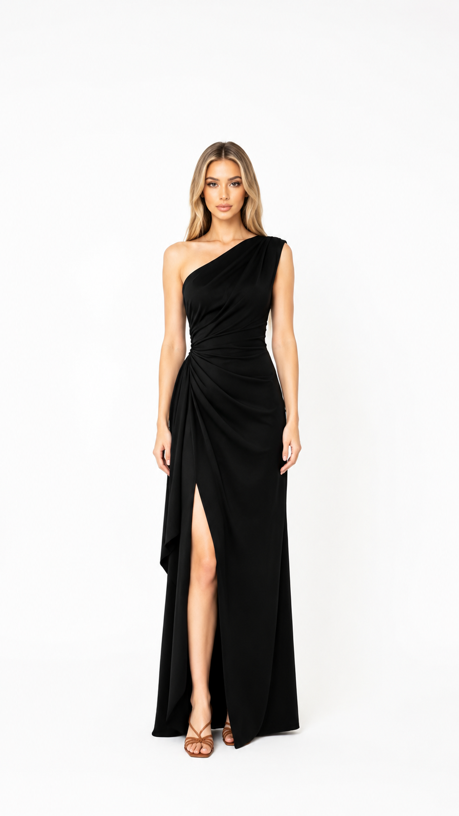 Black One-Shoulder Draped Maxi Dress – VELORA
