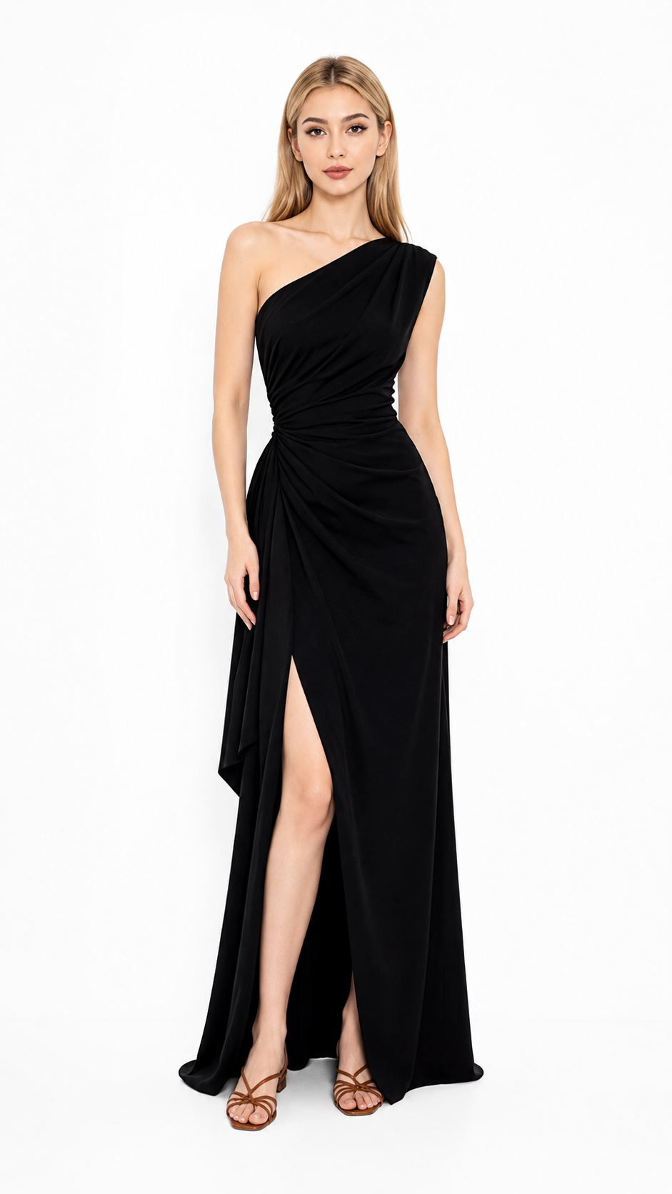 Black One-Shoulder Draped Maxi Dress – VELORA
