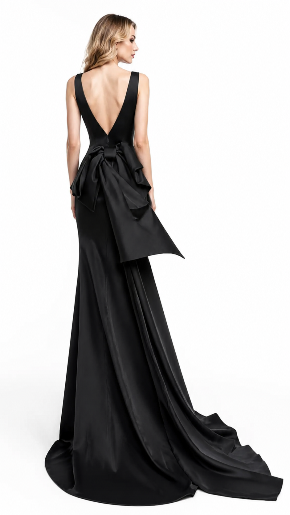 Black V-Neck Satin Maxi Dress – SELVÉRA